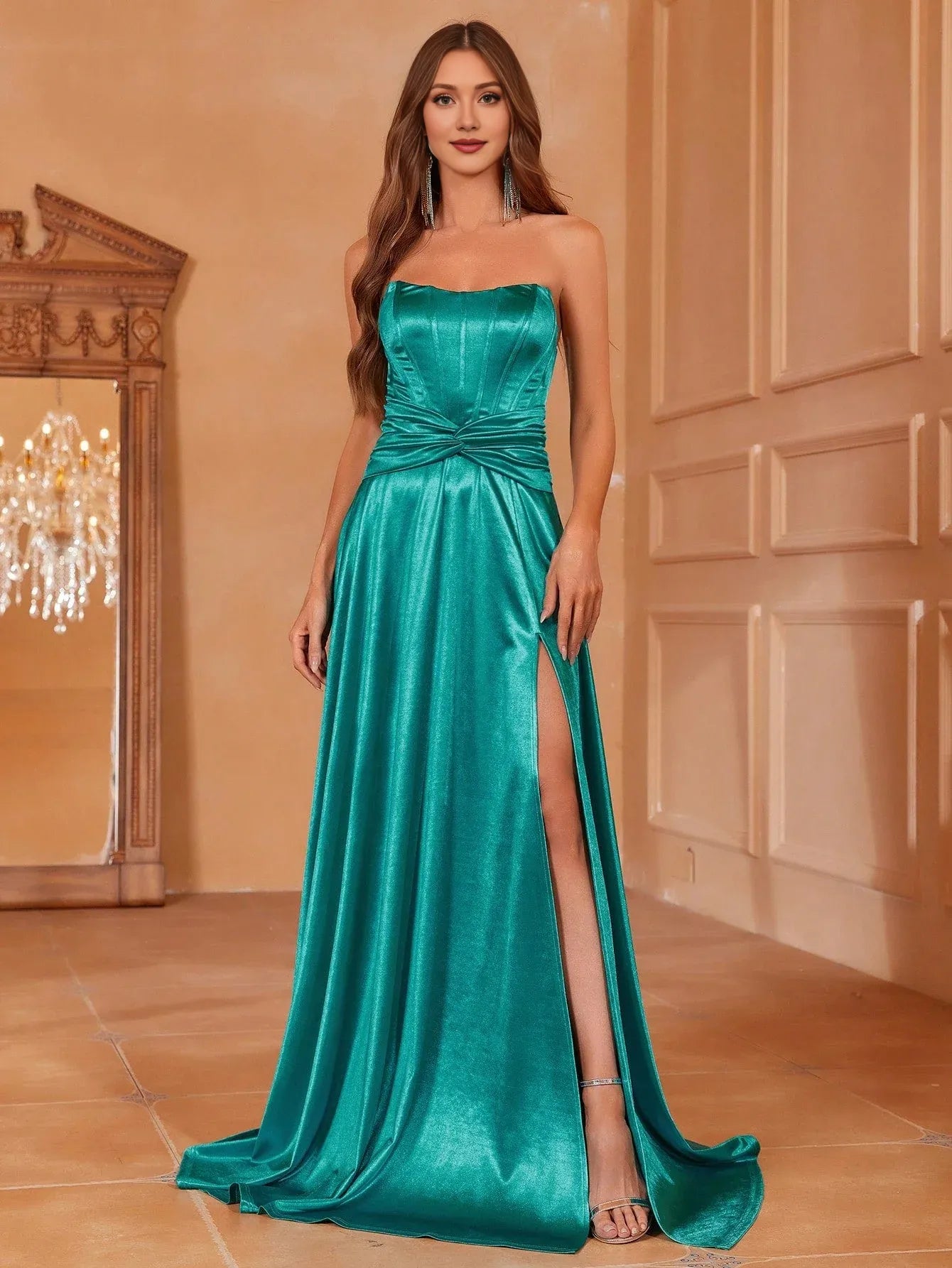 Unique A-Line Strapless Sleeveless Zipper Up Floor-Length Prom Dress